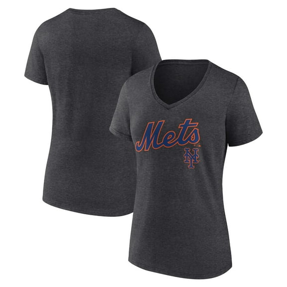 Women's Charcoal New York Mets Team Lockup V-Neck T-Shirt