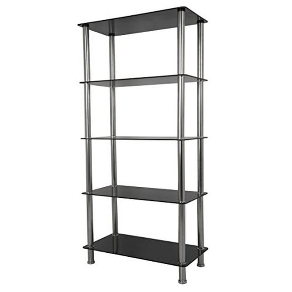 AVF S25-A Tall 5 Tier Shelving Unit in Black Glass & Chrome