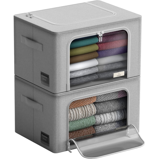 Boîte de Rangement avec Fenêtre, Gris-2 Pack