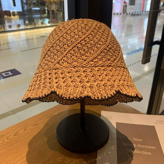 CoCopeaunts Straw Hat Women Summer Sunshade Bucket Caps Hollow Weave Fisherman Hats Ladies Outdoor UV Protection Beach Sun Hat Female Gorros