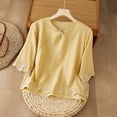 thumbnail image 2 of Embroidered Linen Tops for Women Dressy Casual Ruffle Mid-Sleeve Shirts Crew Neck Pullover Tees,Yellow,XXL, 2 of 5