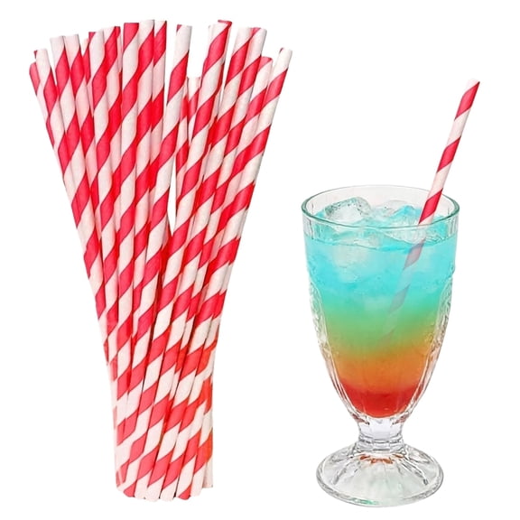 Biodegradable Straws, Compostable Straws, 7.75 in, Striped Paper, Drinking Straws, Pink Straws Disposable, 100 Pc, Cocktail Straws for Drinks, Birthday Party Supplies, Light Pink