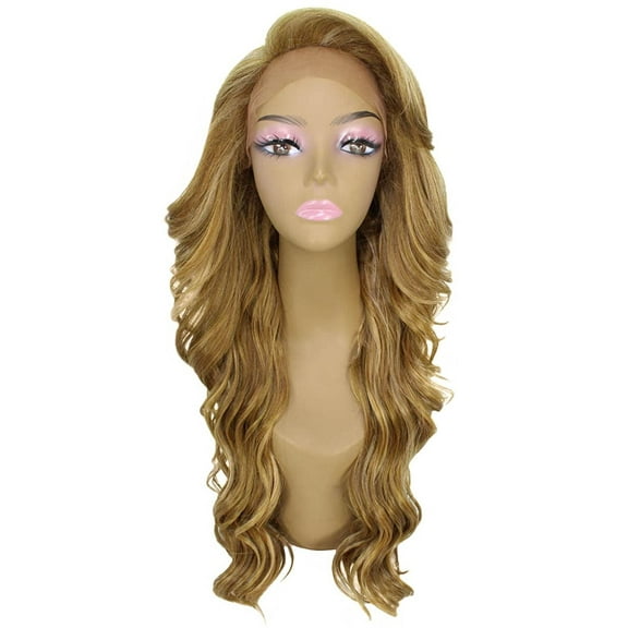 LUXLUXE Asana Wavy 26 Inch 7x4 Women's Lace Front Wig, Heat Resistant Fiber, 20  Shades of Natural, Dip Dyed, Highlight Colors (#P2763 - Blonde Blend)