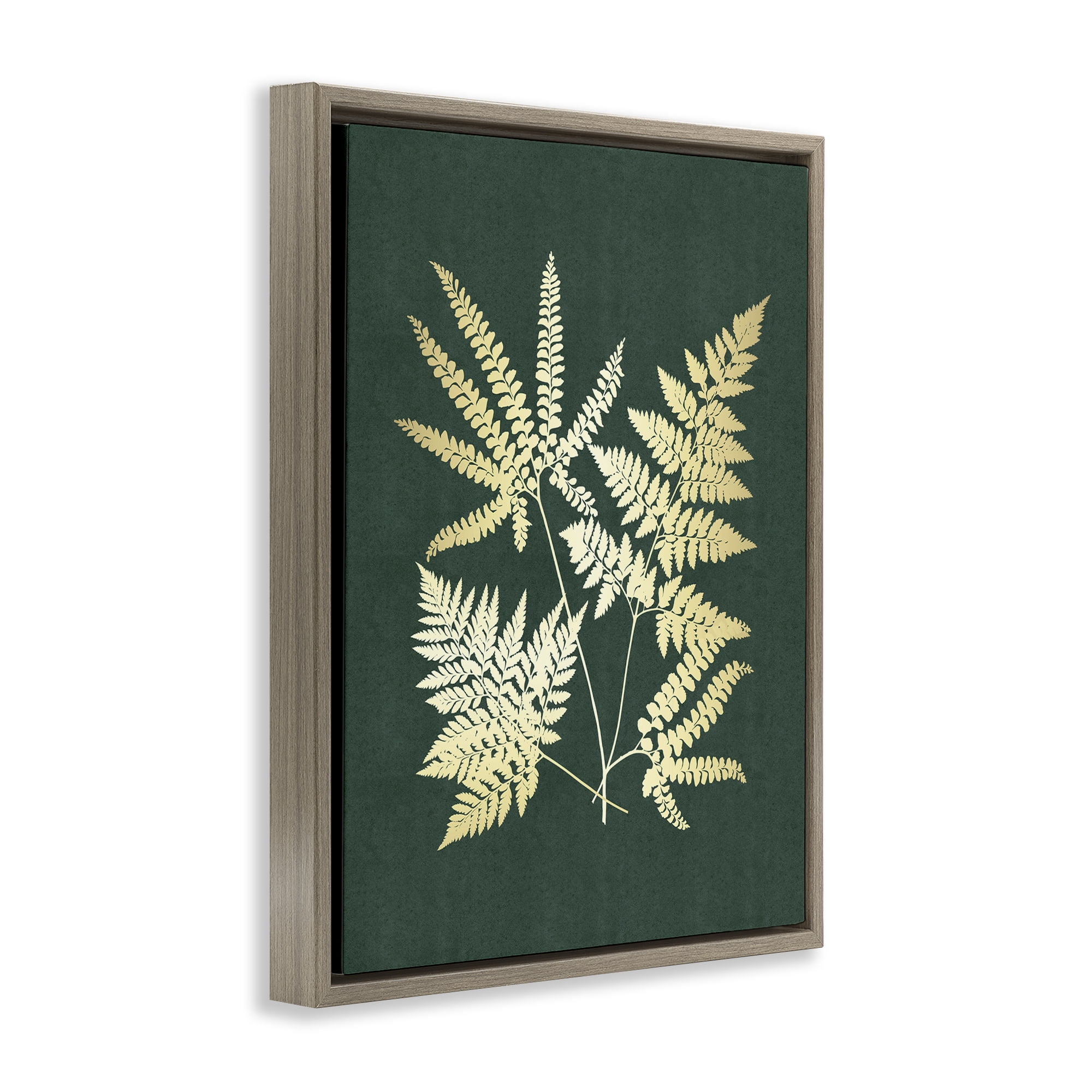 Stupell Industries Gilded Fern Leaves Plants & Flowers Painting Brown Floater Framed Canvas Art Print Wall Art, 17 x 21