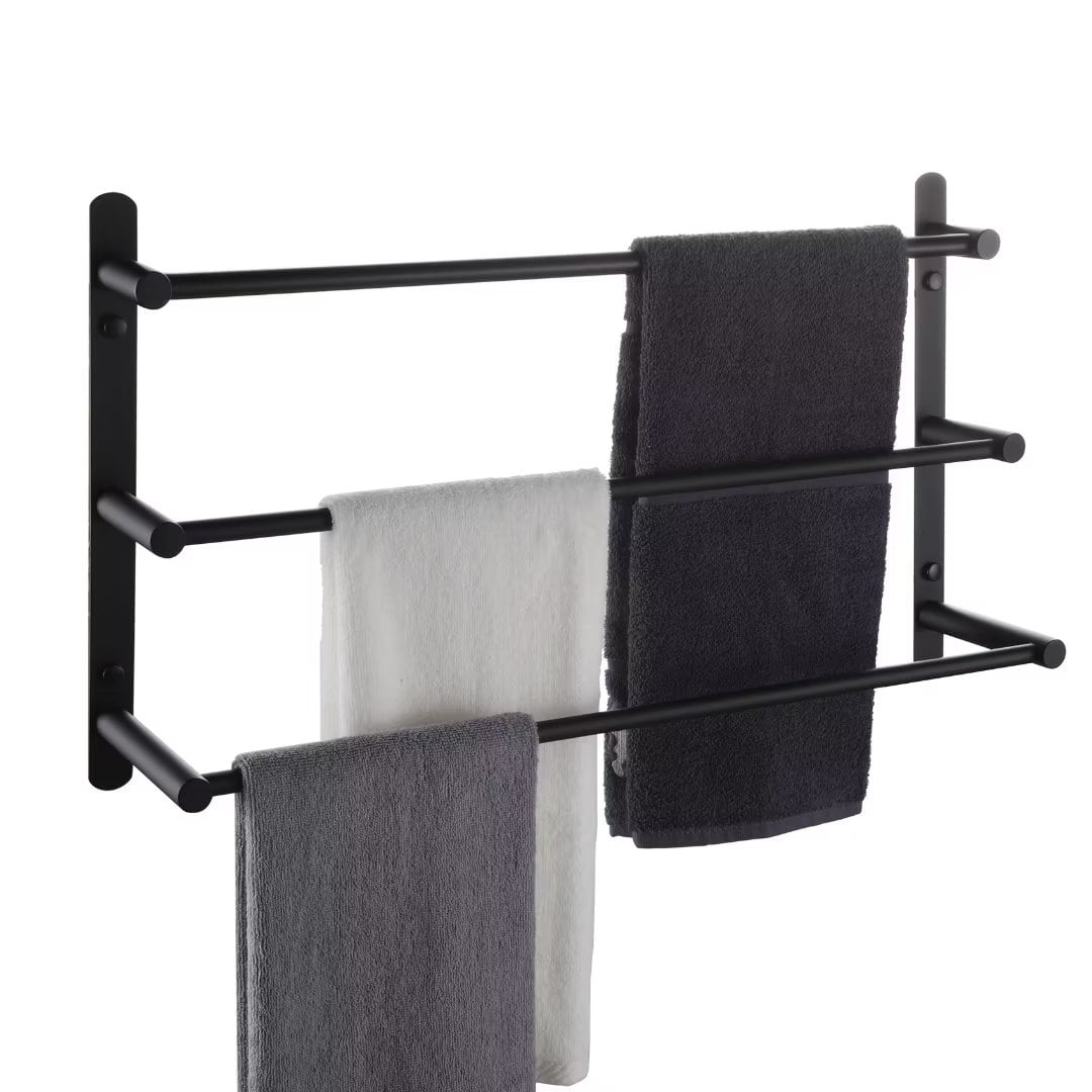 KOKOSIRI Bath Towel Bars Matte Black Bathroom 3Tiers Ladder Towel