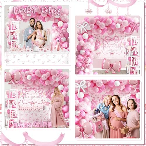143PCS Pink Girl Baby Shower Decorations – Welcome Banner, Balloons, Coquette Bow Boxes, Cupcake Banner (For Girl Baby/Birthday Shower), 207 – Home Decor, Kitchen, & Other