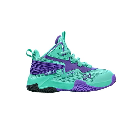 

Woobling Girls Non-Slip Trainers Lace-up Basketball Shoes Sports Breathable Round Toe Green Purple 3Y