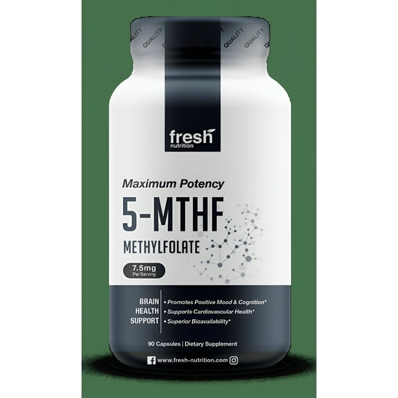 Fresh Nutrition L Methylfolate Supplement 7.5mg – DNA Verified for Max Potency 90 Caps