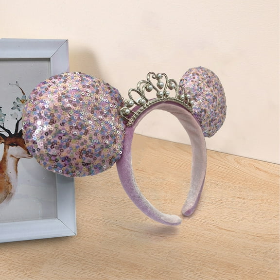 Pink Purple Sequin Minnie Ears Headband Fashion Bow Princess Crown Hair Bands