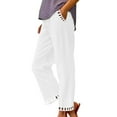 thumbnail image 2 of Yotami Summer Pants for Women Solid Color High Waisted Soft Linen Blend Trousers with Pocket Straight Leg Ankle Length Pant for Everyday, White XL, 2 of 4
