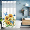 thumbnail image 6 of Summer Floral No Hooks Shower Curtain with Snap-in Liner Watercolor Blue Butterfly Romantic Sunflower Farmhouse Shower Curtains for Bathroom, Waterproof, Easy Install, Washable 54"x78", 6 of 9
