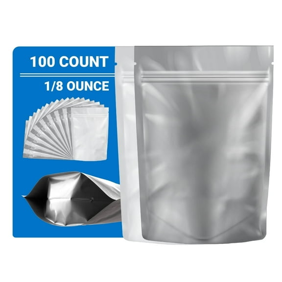 Loud Lock Mylar Bags 100 Count 5.25" x 3.75" White/Clear - Resealable Food Storage Mylar Bags