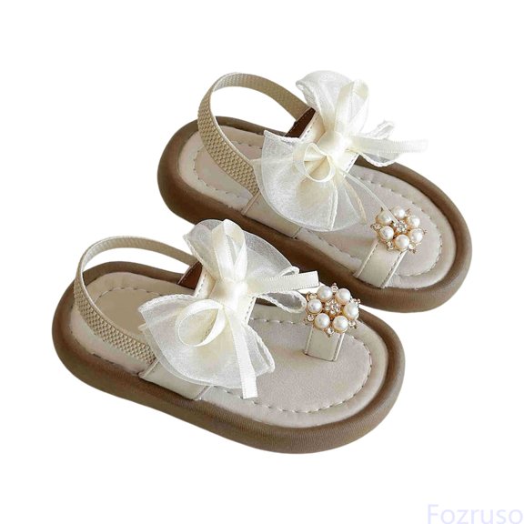 Fozruso Girls Sandals For Toddler Kids Soft Comfortable Summer Beach Shoes With Bowknot Design Casual Outdoor Walking Footwear,Sizes 6 Toddlers 12-18 Months(Beige)