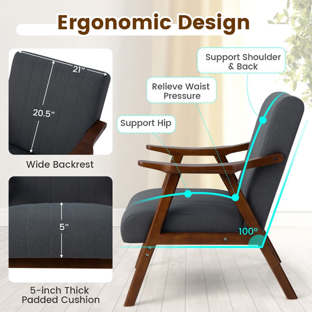 Finihen Upholstered Accent Armchair, Modern Accent Chair Leisure Armchair with Felt Pads, for Living Room, Bedroom, Gray