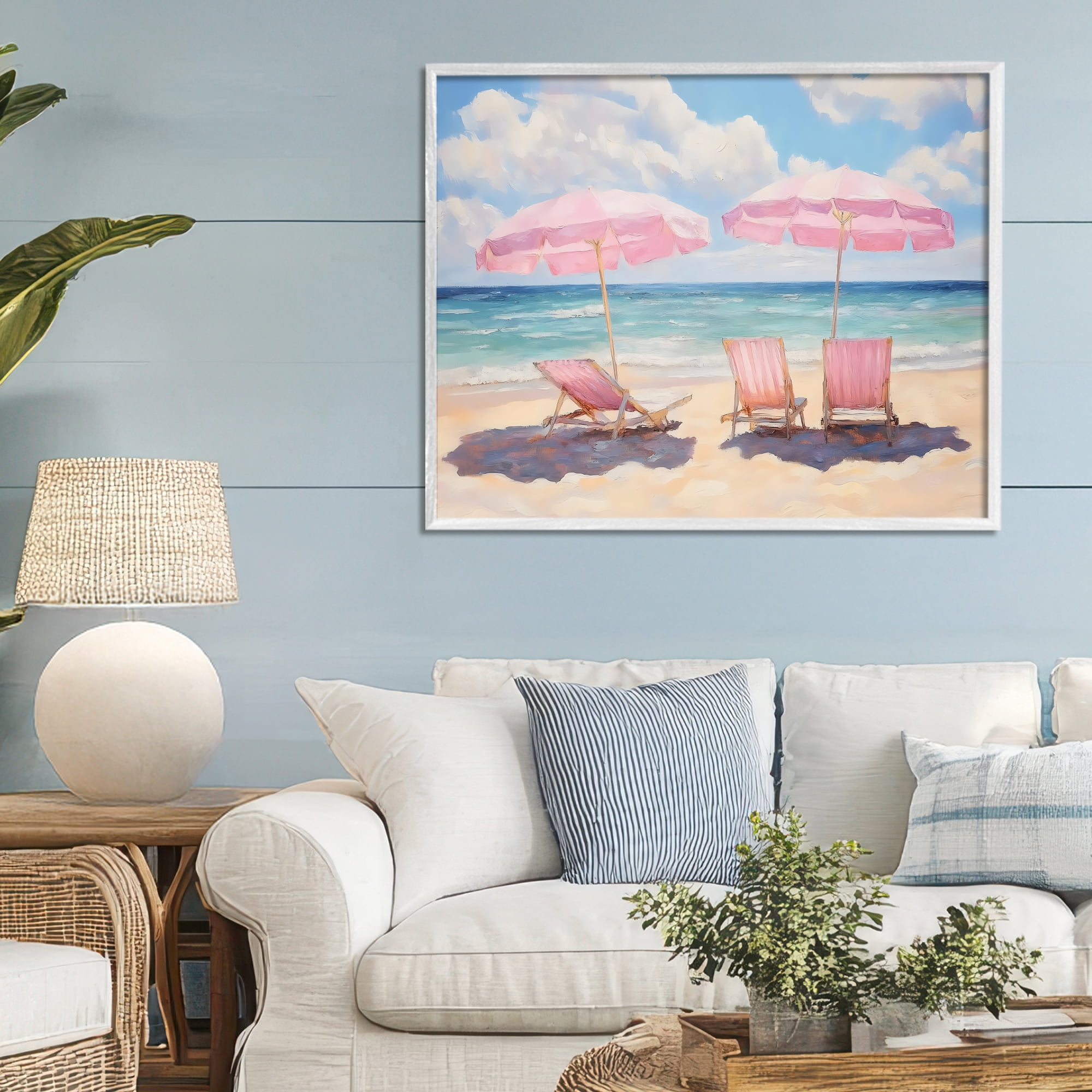 Stupell Industries Pink Summer Chairs by the Sea White Framed Giclee Art, design by LSR Design Studio