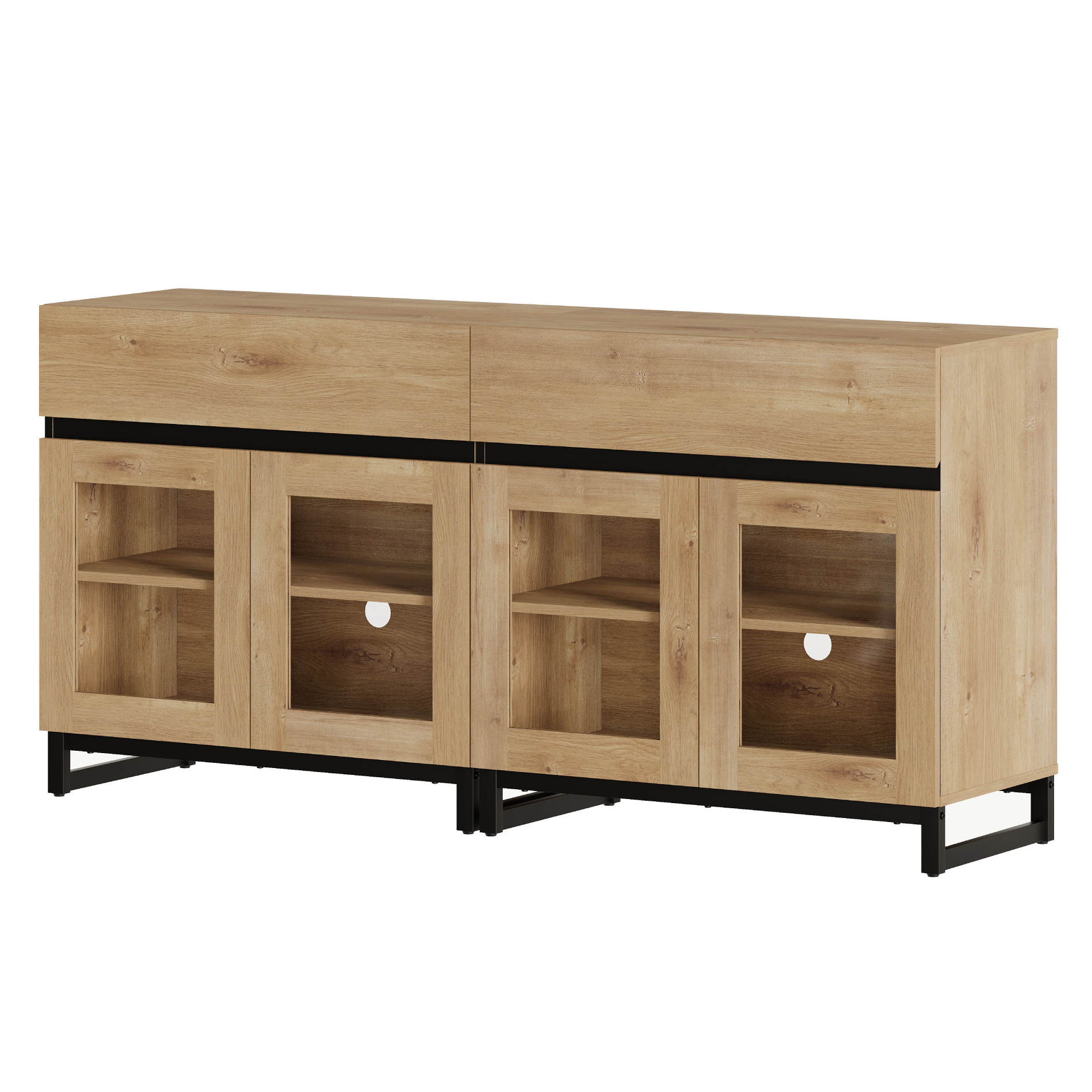 Modern Sideboard Buffet Cabinet with Glass Doors and Adjustable Shelf Coffee Bar Storage Cabinet for Living Room Kitchen,Oak