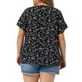 thumbnail image 4 of Agnes Orinda Women's Plus Size Peplum Tops Floral Half Placket Short Sleeves Casual Blouses 4X Black, 4 of 7