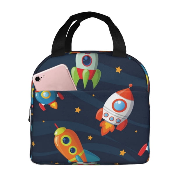 Balery Spaceships and Stars Bolsa de Almuerzo Aislada – Caja de Almuerzo con Papel de Aluminio Grueso, Mantiene la Comida Fresca por 4 Horas