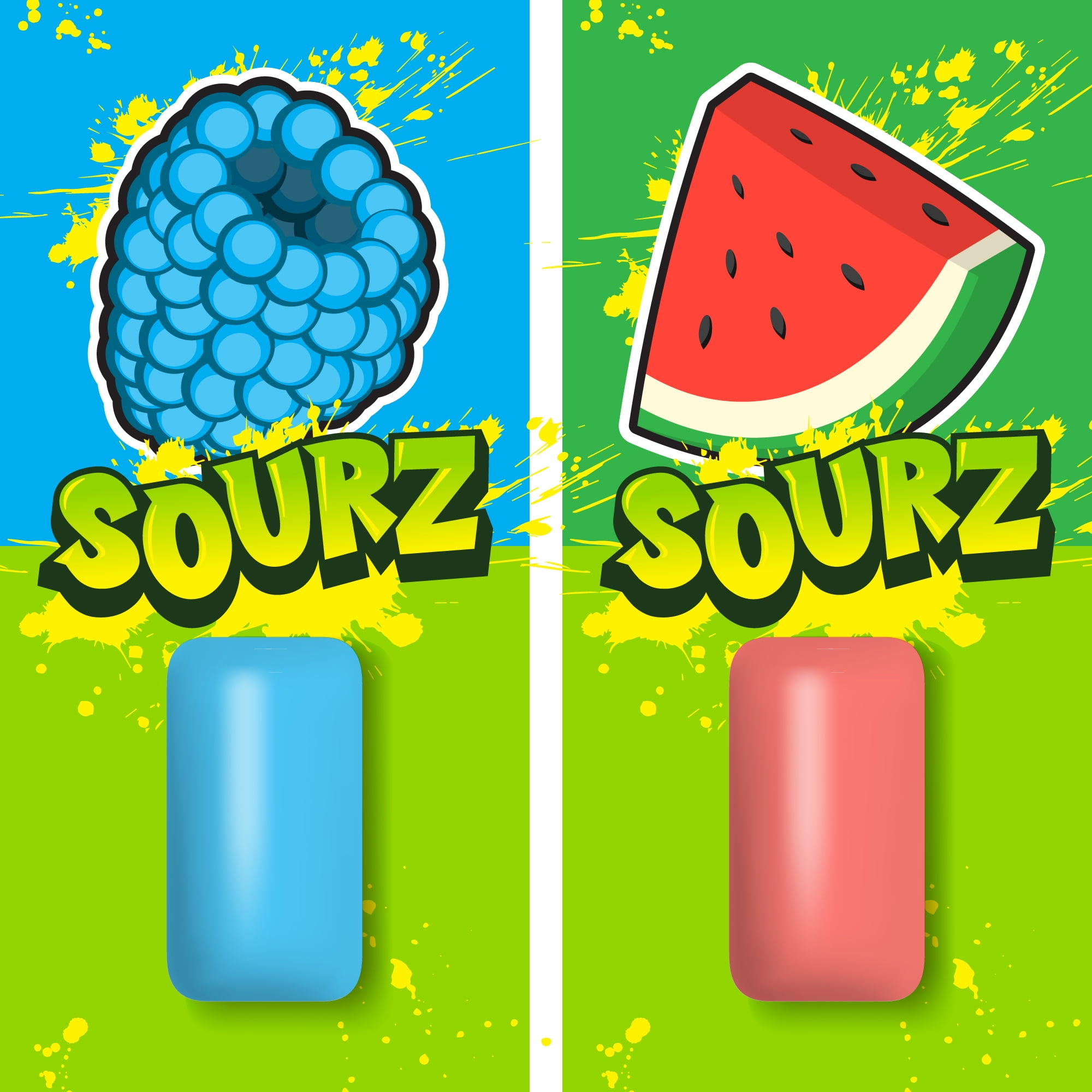 PUR Jumbo SOURZ Gum, Blue Raspberry, Watermelon, Aspartame Free, Sugar Free 100% Xylitol Chewing Gum, 20 Pieces, Pack of 10