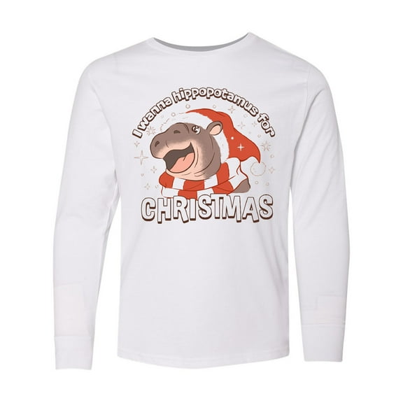 Inktastic I Want a Hippopotamus for Christmas Long Sleeve Youth T-Shirt