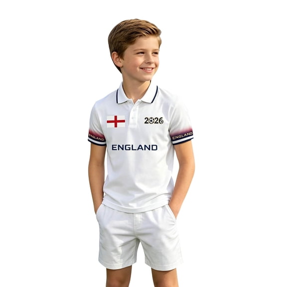 Coerni Boys Polo Shirt England Football Shirt Graphic Print Golf Short Sleeve Lapel T-shirt Summer Casual Fashion Kids Clothes