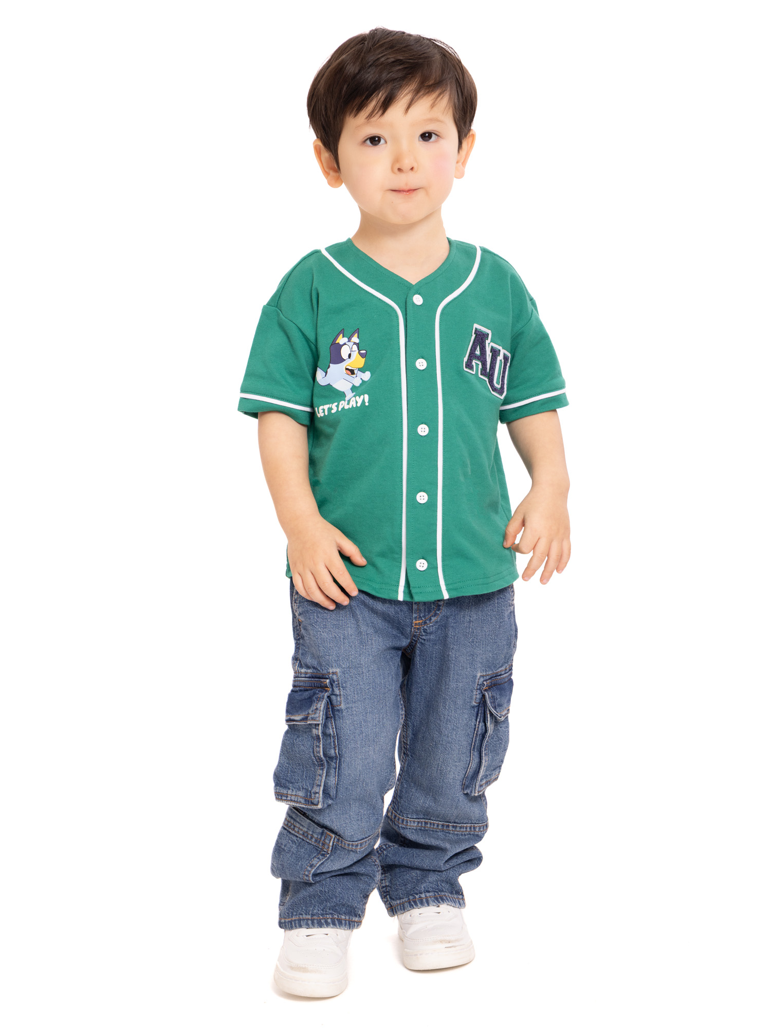 Bluey Toddler Button Down Baseball Jersey with Short Sleeves, Sizes 12M-5T