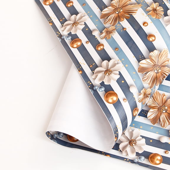 Archies Blush And Gold Floral Stripes Pattern Gift Wrapping Sheet, 5 sheets of 19.5x27.5 Inches.