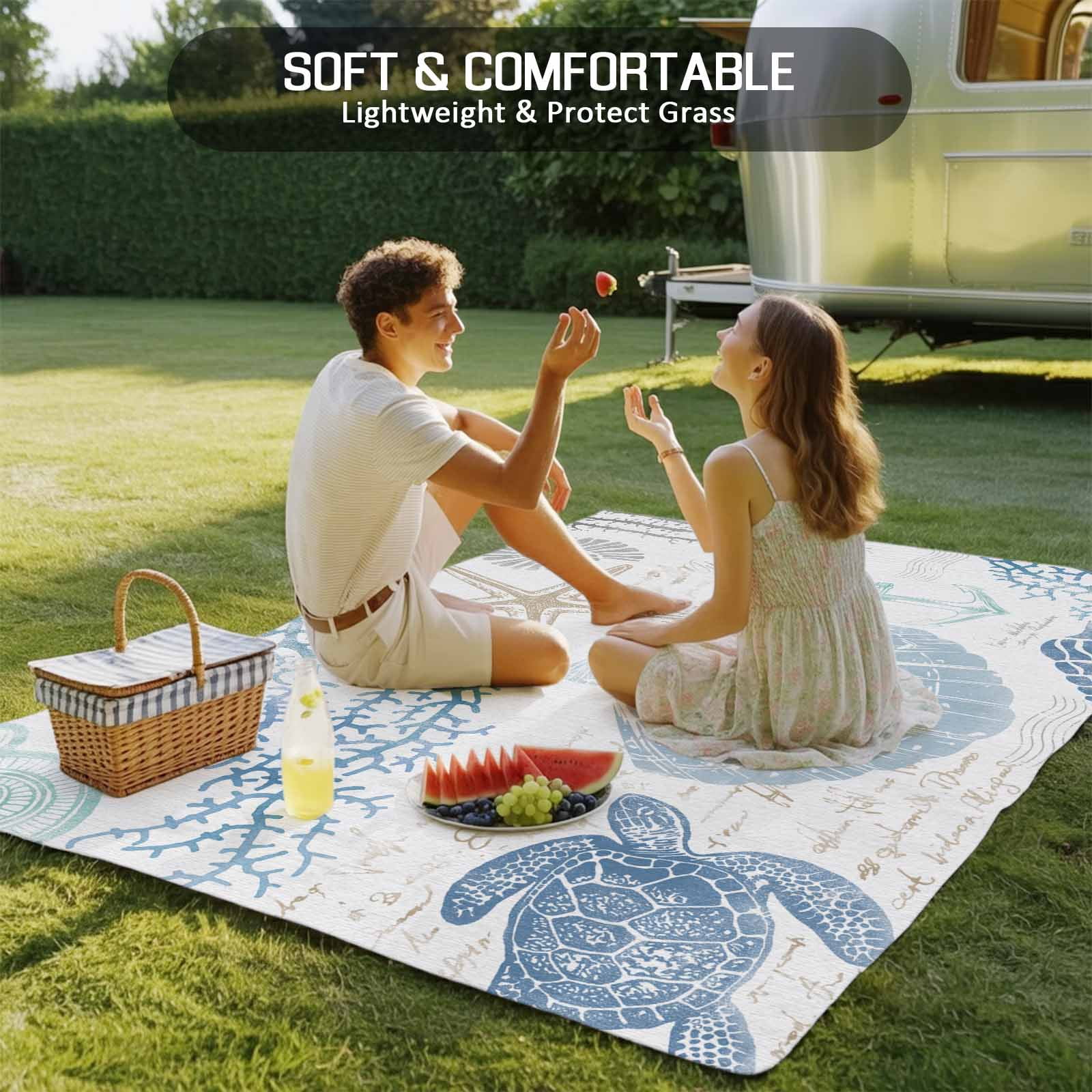 Outdoor Rug 6x9 ft Blue Coastal Ocean Beach Themed Waterproof Outdoor Patio Rug Mat Non Slip Outside Area Rugs Carpet for RV,Camping,Porch,Deck,Pool,Balconybackyard,Sea Turtle Starfish Shell