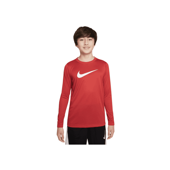 Nike Big Kids Dri-fit Legend Logo-Print Long-Sleeve Training T-Shirt - University Red/white