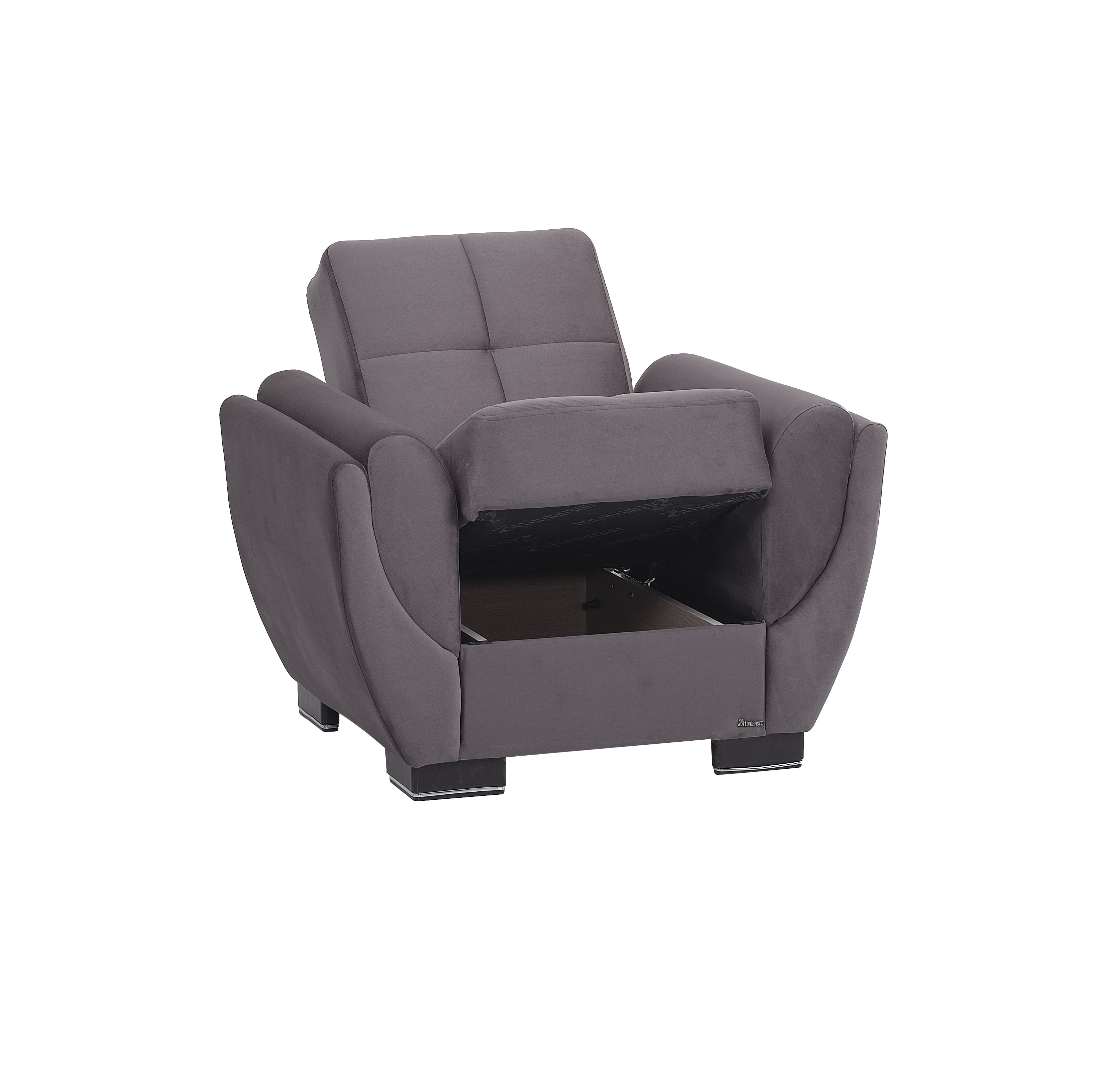 Ottomanson Convertible Accent Armchair with Hidden Storage & Rounded Arms, Firm Comfort Seating, Gray