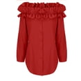 thumbnail image 5 of Scyoekwg Women Blouses Crew Neck Ruffle Off Shoulder Tops Trendy Loose Lightweight Fall Tops Solid Color Dressy Casual Blouses Long Sleeve T Shirts Women Blouses (Red,XXL), 5 of 8
