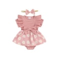 thumbnail image 2 of Aojekbee Infant Baby Girl Romper Dress Daisy Print Short Sleeve Round Neck Jumpsuit with Bow Headband, 2 of 10