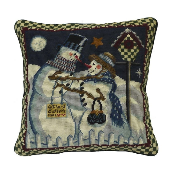 Snowman Couple Needlepoint Pillow, 14" x 14"