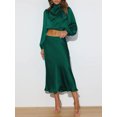 thumbnail image 2 of FOCUSNORM Femmes Printemps Automne Satin Tops Manches Longues Recadrées Hauts de Cou pour le Travail, Fête, 2 of 9