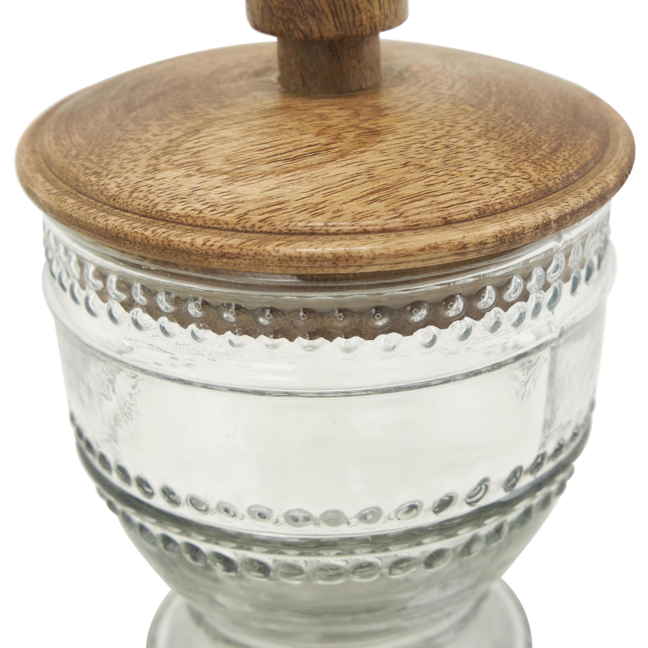 DecMode 8", 7"H Clear Glass Beaded Decorative Jars with Wood Lids, 2-Pieces