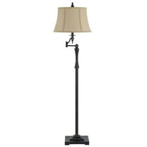 61 in. Bronze Swing Arm Floor Lamp with Brown Square Shade