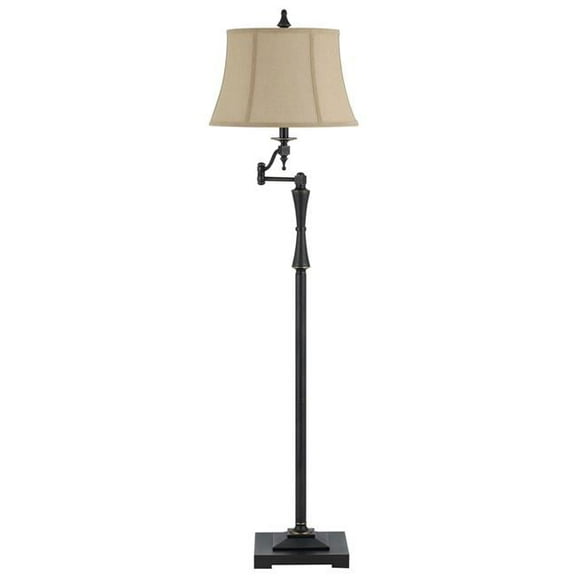 61 in. Bronze Swing Arm Floor Lamp with Brown Square Shade