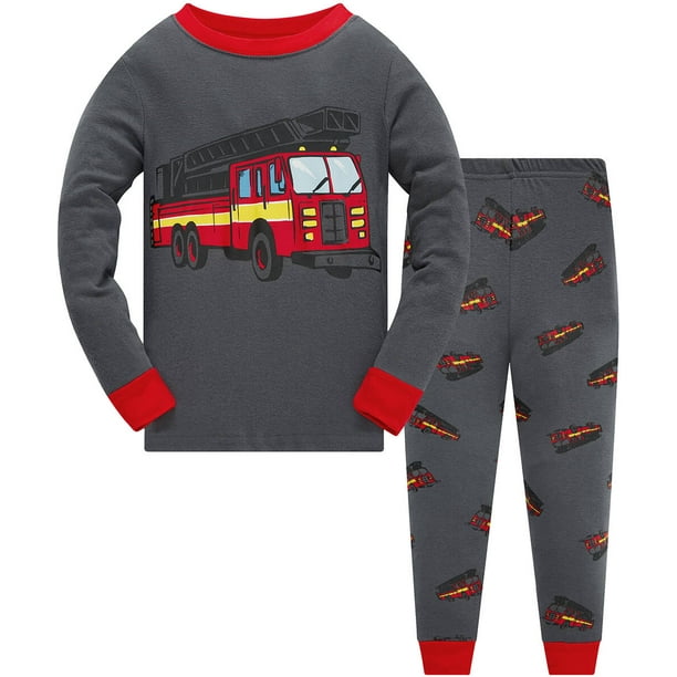 Little Boys 100 Cotton Long Sleeve Fire Truck Pajamas Set Toddler Kids