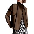 thumbnail image 2 of Women'S Contrasting Colors Cropped Jacket Casual Light Weight Fall Fashion Winter Coats Outerwear Brown XXL, 2 of 8