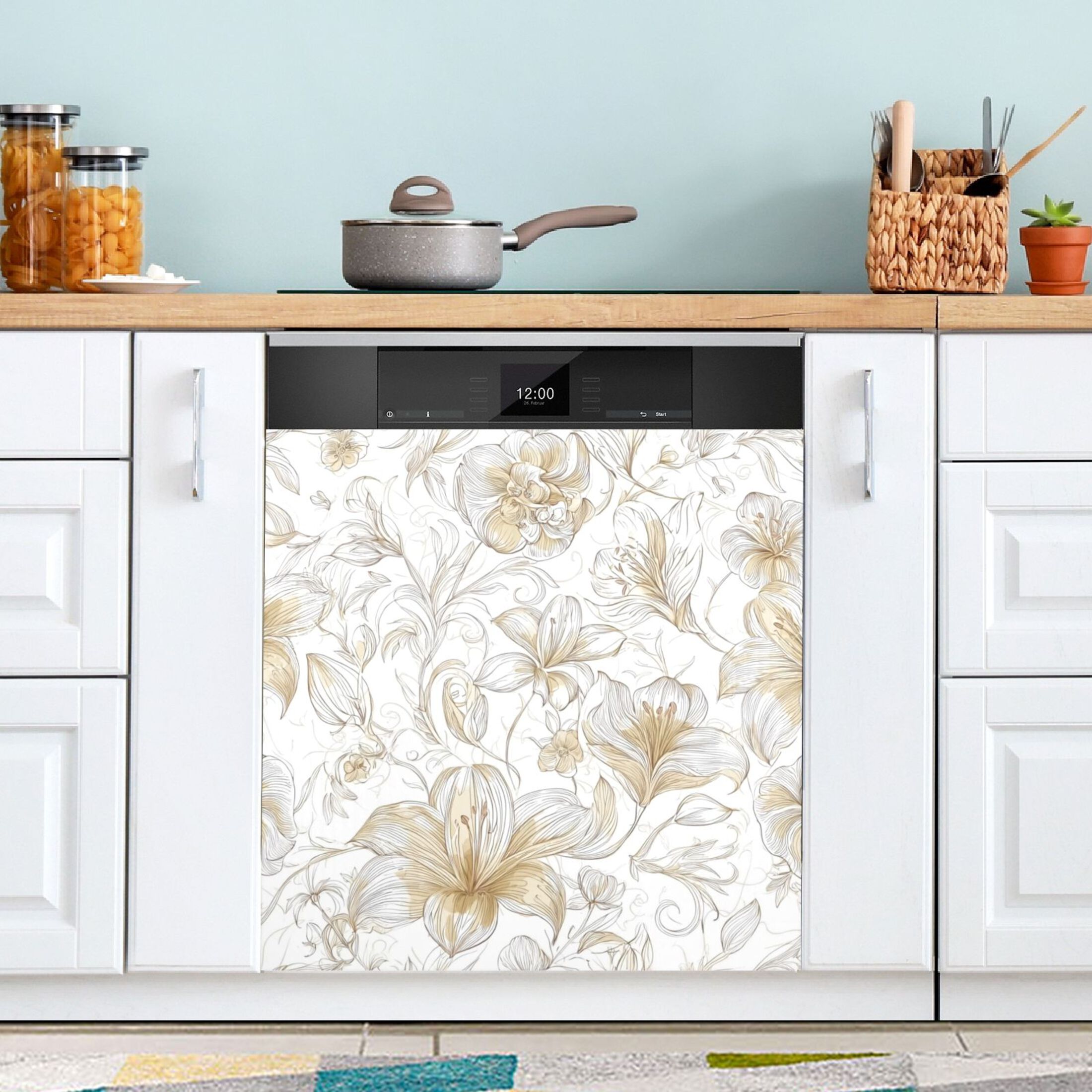 IAUYY Magnetic Decorative -23x26 Inch,Removable DIY Art for Dishwasher Refrigerator and Other Metal Surfaces,Beige Floral Elements