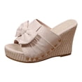 thumbnail image 5 of Rokmnt Womens Bow Wedges Dress Sandals 2026 Fashion Leopard Bride Wedding Bowknot Platform Chunky Heeled Slip on Pumps Casual High Heels Summer Shoes Beige Size 6, 5 of 6