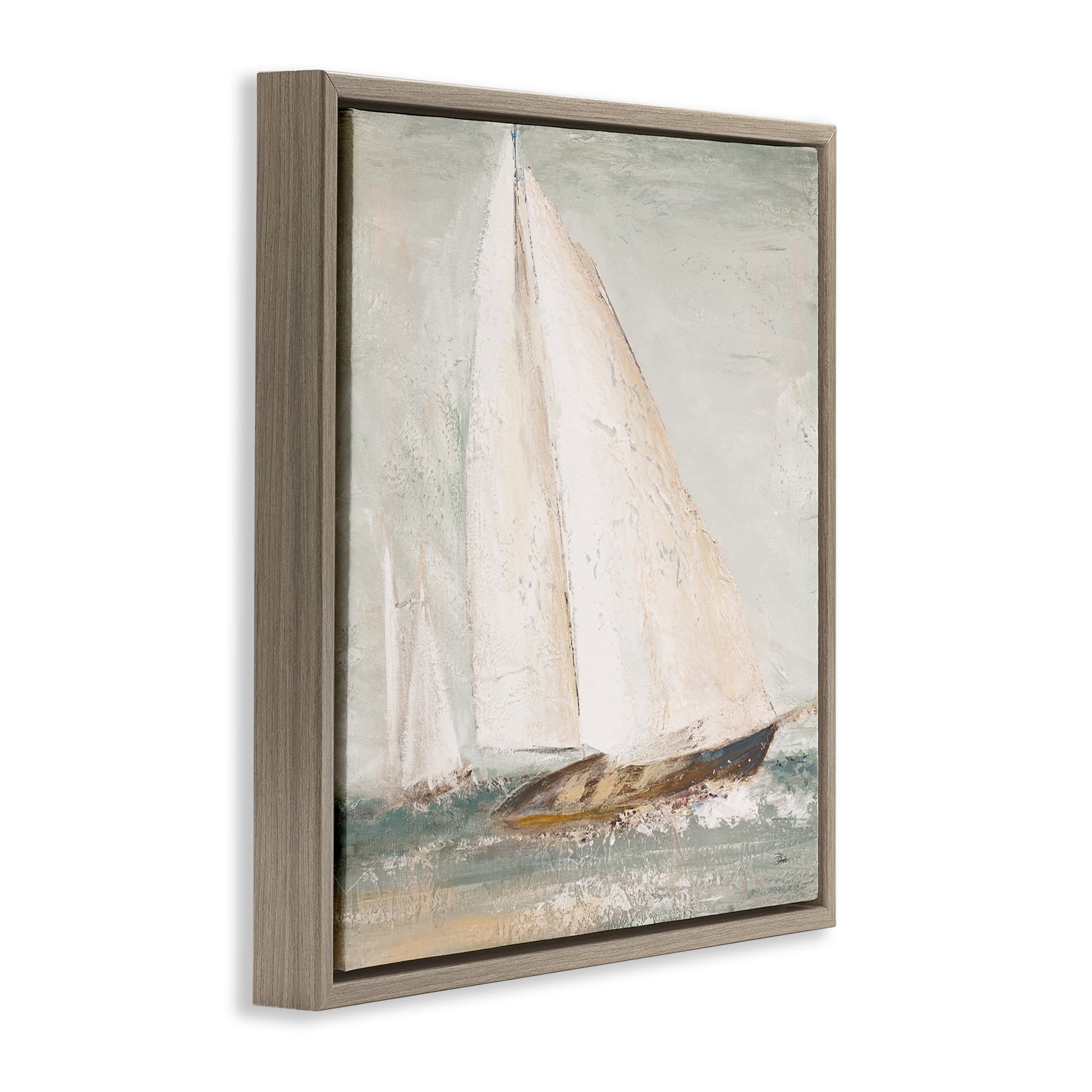 Stupell Industries Vintage Splashing Sailboat Transportation Painting Brown Floater Framed Canvas Art Print Wall Art, 18 x 18