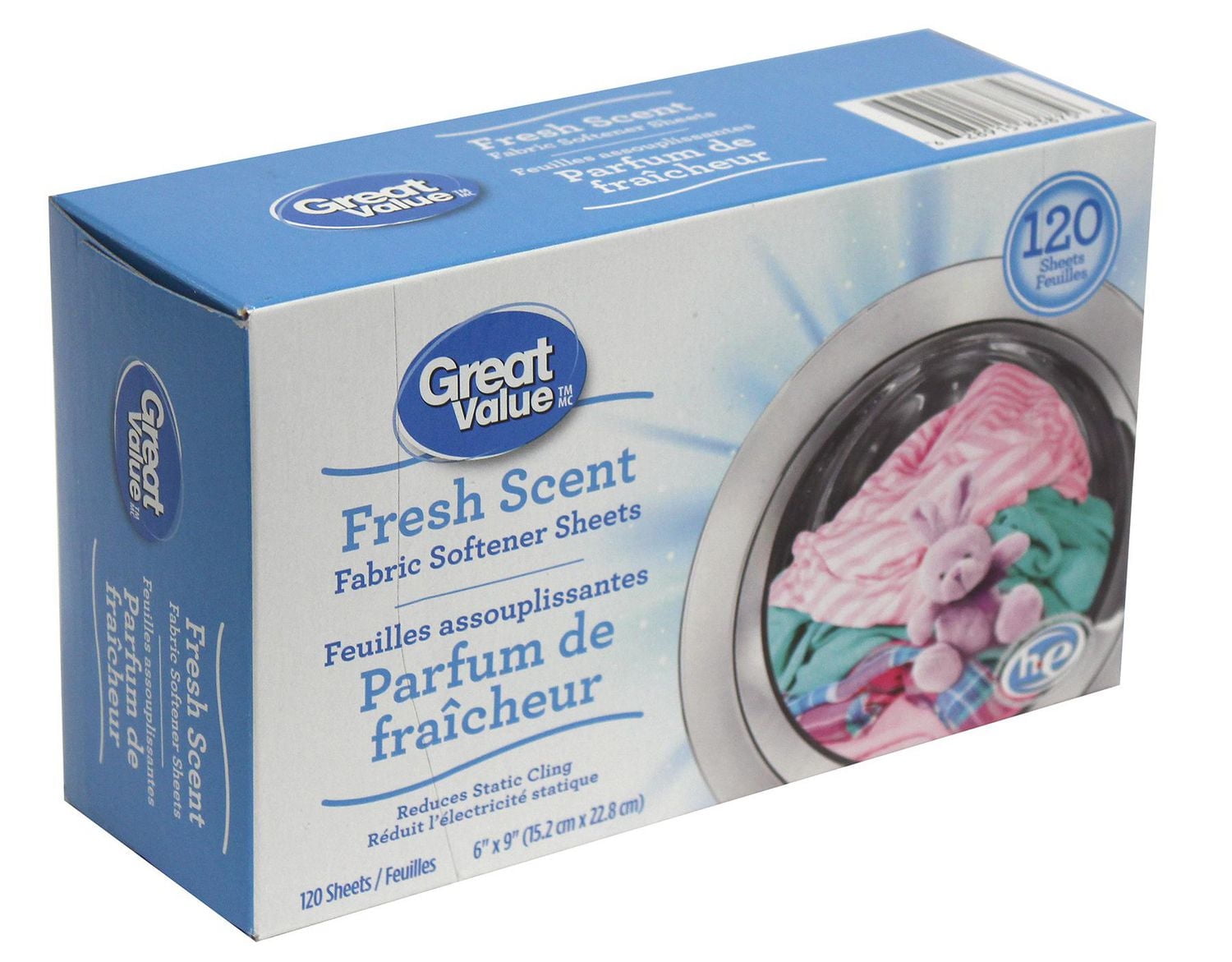 Great Value Fabric Softener Sheets- Fresh Scent, 120 Sheets