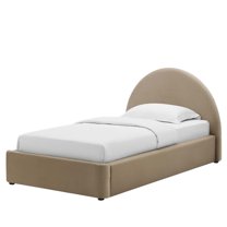 Platform Bed Frame, Twin Size, Taupe Gray, Velvet, Bedroom, Modern Contemporary Boutique HB36780