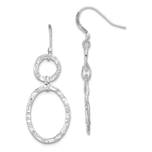 925 Sterling Silver Polished Shepherd hook Hammered Long Drop Dangle Earrings 49x19mm Wide Dangle Earring for Women