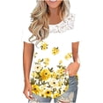 thumbnail image 1 of Pompotops Mode Femmes O-Cou Impression Décontractée Dentelle à Manches Courtes T-shirt Tops, 1 of 5