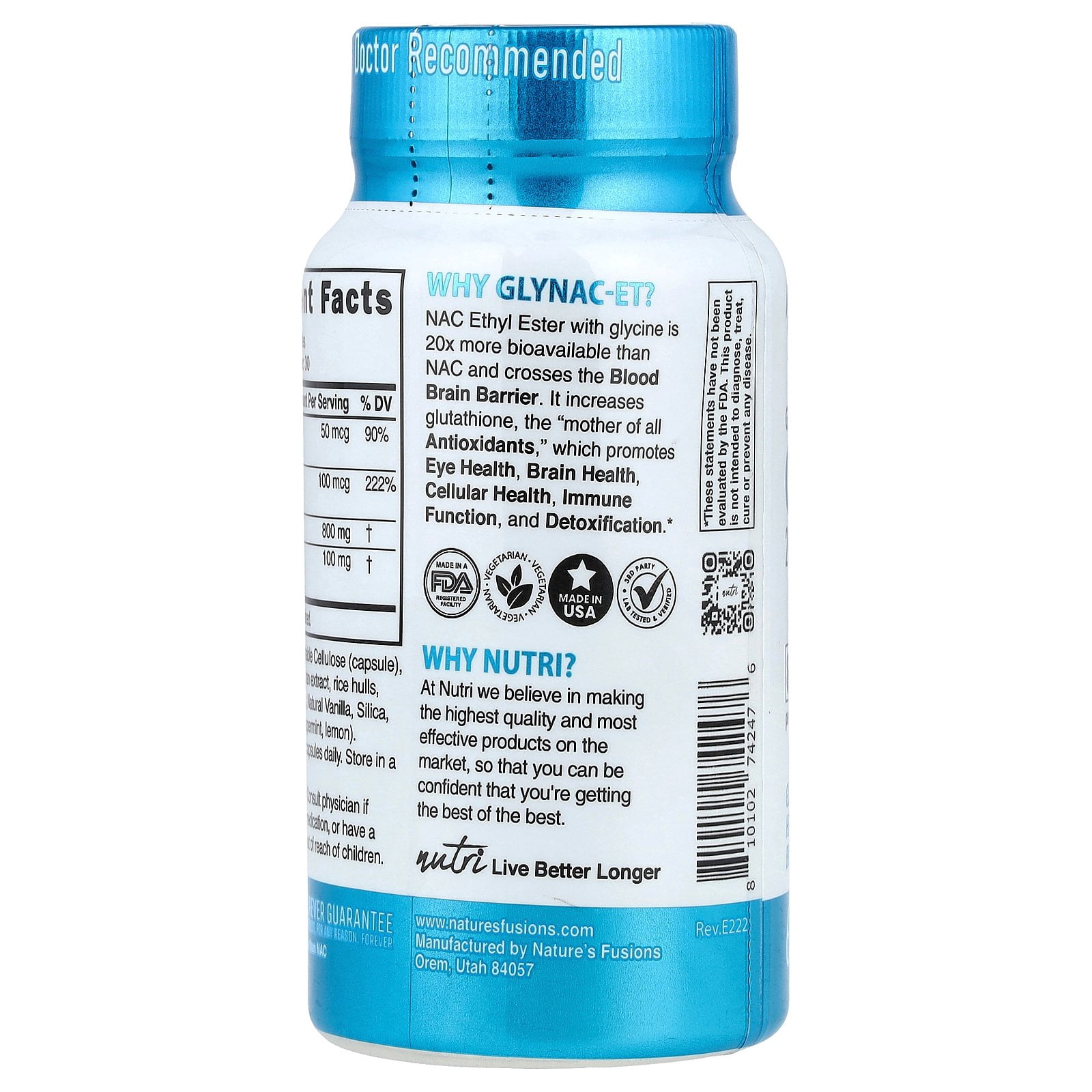 Nutri Glynac-ET, Glycine & NAC Ethyl Ester, 60 Vegan Capsules