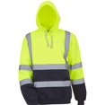 thumbnail image 4 of Men's Solid Color Reflective Hooded Sweatshirt Long Sleeve Sweater Top Loose Road Work High Visibility Pullover (Yellow&Navy,M), 4 of 6