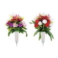 thumbnail image 4 of Cemetery Ground Insert Flowers, 17-Head Rose Bouquet with Ribbon, Memorial Grave Floral Decor, Artificial Flower Pick for Graveyard, Tomb, Garden & Tribute Use, 15.7*9.8in, A, 4 of 7