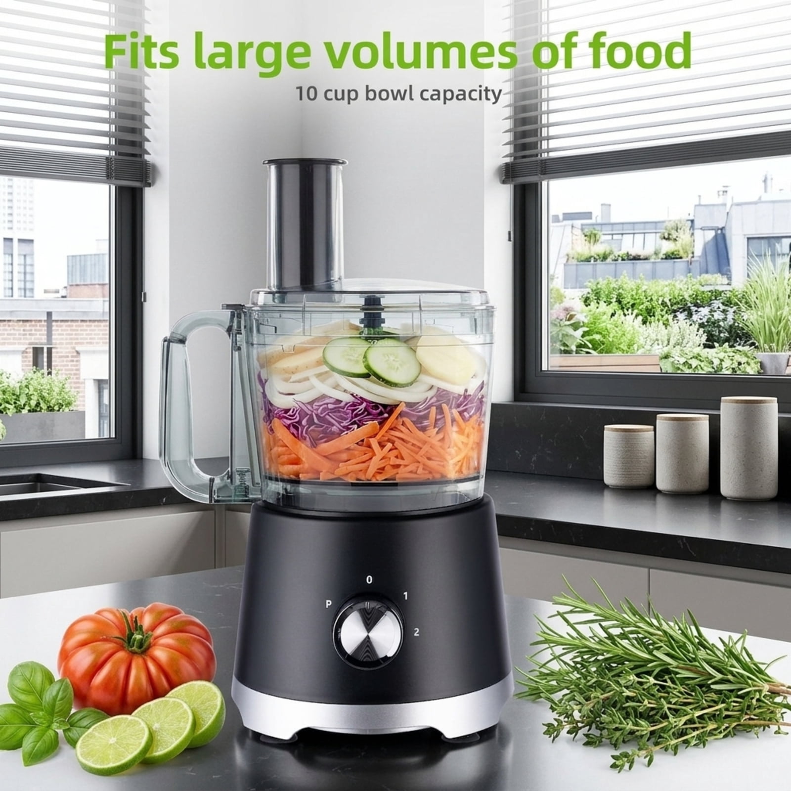 Fenbeli 12-Cup Food Processor with Salad Spinner, Multi-Function Chopper, Slicer, Shredder, Puree and Dough System, Black